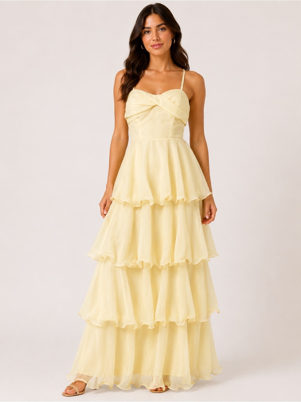 Faeriesty Tiered Yellow Chiffon Spaghetti-Strap Dress NWT CORSET BACK